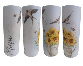 Personalised "mum" (or other name) sunflower and Bee tumbler. Gardening gift. Gift for him. Gift for her.