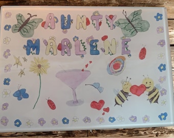 Custom chopping board. Personalised Glass board. Children's drawing into a gift. Gift from children