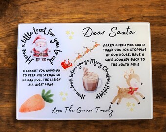 Personalised Glass Christmas Eve Board: Santa & Rudolph Treat Tray
