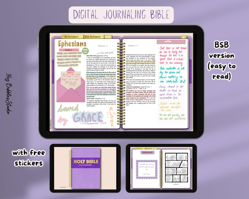 Digital Journaling Bible in Purple/ Spiral Digital Bible /Devotional/SOAP/ Old Testament/ New Testament/ Scripture / BSB