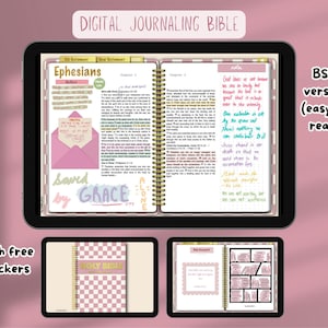 Digital Journaling Bible in Pink/ Spiral Digital Bible /Devotional/SOAP/ Old Testament/ New Testament/ Scripture/ Bible Bookshelf / BSB