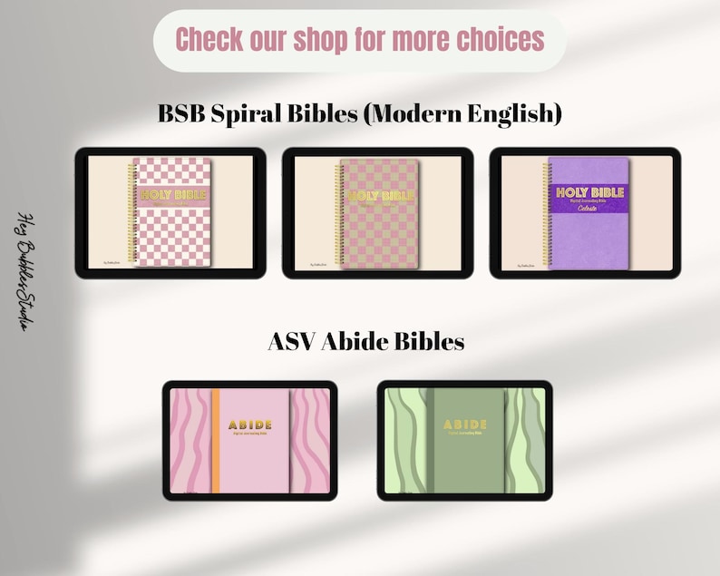 Digital Journaling Bible in Pink/ Spiral Digital Bible /Devotional/SOAP/ Old Testament/ New Testament/ Scripture/ Bible Bookshelf / BSB