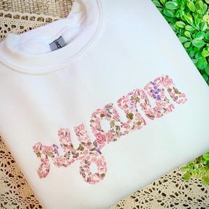 Personalized Floral Monogram Sweatshirt/Cottagecore Ditsy Flowers/Embroidered Name Sweater/Coquette Gift for Her/Girl Teen Toddler Baby Twin