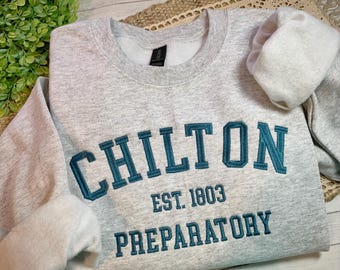 Embroidered Chilton Sweatshirt/Prep School Varsity Crewneck/Booked Weekend/Fall Sweater Weather/Cozy Season/School Spirit Wear