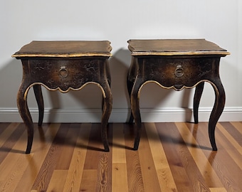 French Country Solid Wood Nightstands Set of 2, Handcrafted Wooden Bedside Tables with Drawers, Rustic European Night Stand, Fully Assembled