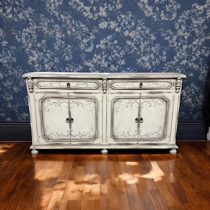 Rustic Wood Sideboards, hand painted |Vintage style Farmhouse Sideboard |Distressed Storage Cabinet | Handmade Wooden narrow cabinet