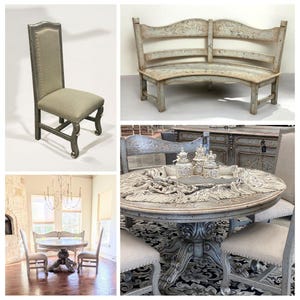Rustic Round Wood Dining Table 60 diam: Handcrafted Farmhouse Pedestal Dining Kitchen table image 11