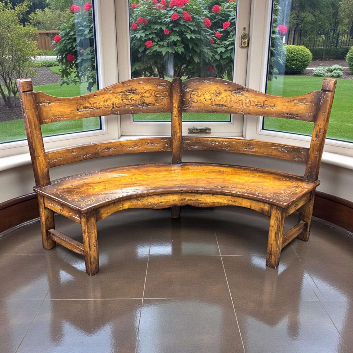 Handcrafted Curved Wood Bench: Distressed French Farmhouse Seating - Etsy