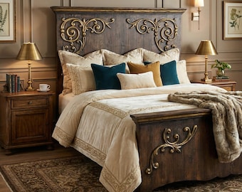 King Size Bed frame- Hand-Carved  Solid Wood Bedframe - Master Artisan Rustic Luxury Master Bedroom Statement Bed