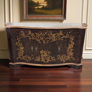 Hand-Painted French Style Buffet Cabinet: Distressed Solid Wood Sideboard