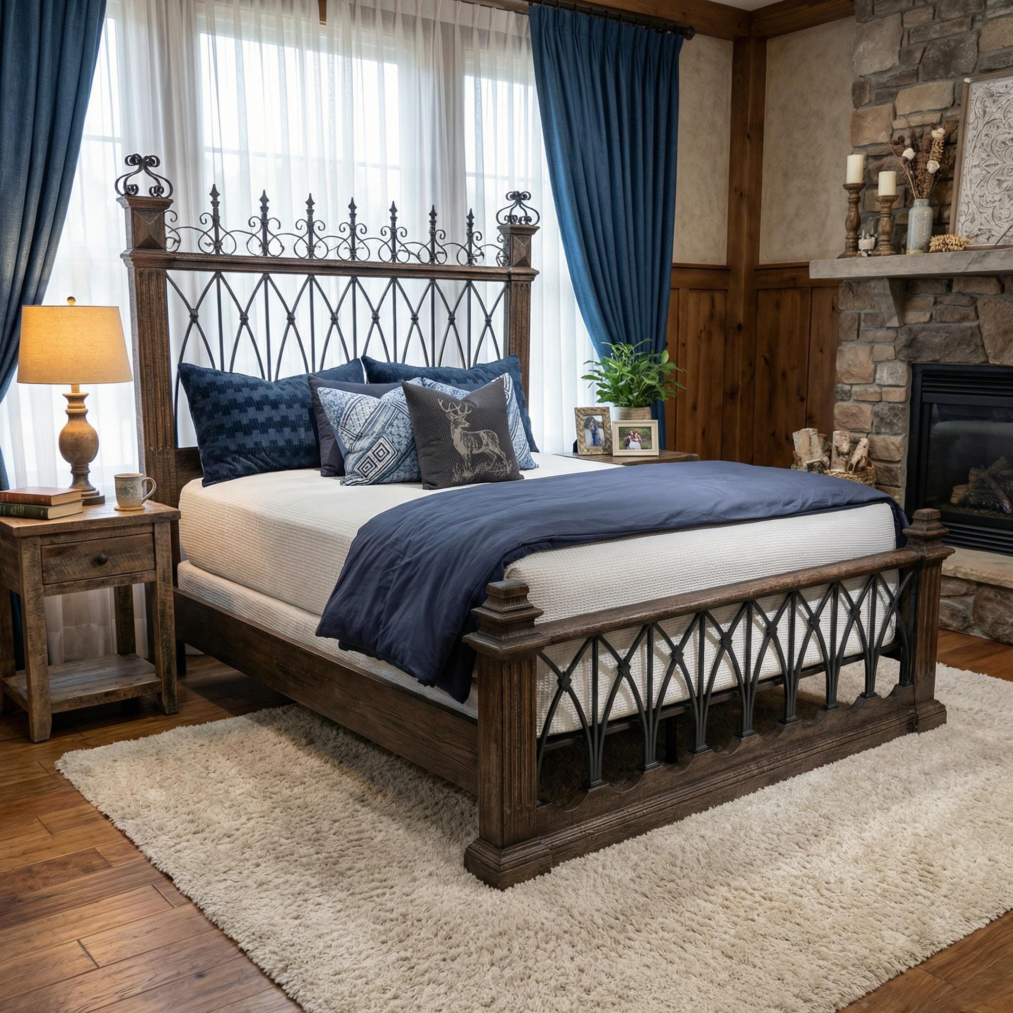 Rustic Gothic Wrought Iron & Wood Bed – Handcrafted Luxury King