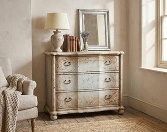 Tall Wood Dresser, Rustic Plata Chest of Drawers, French Country Farmhouse Dresser, Hand Painted Bedroom Storage Cabinet