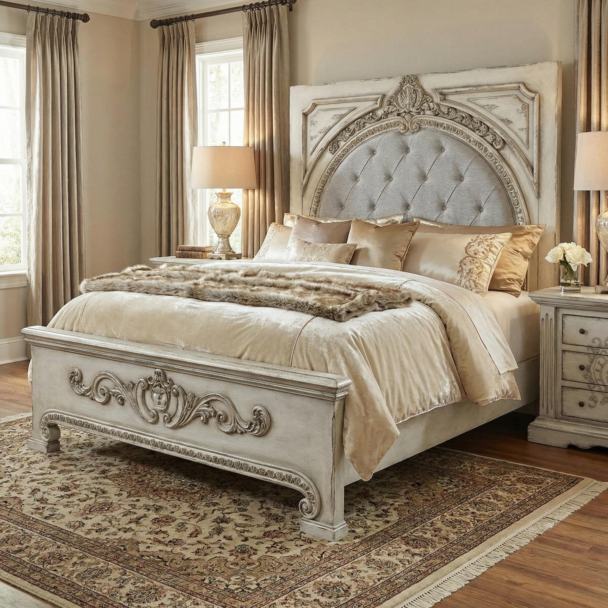 Solid Wood King Bed Frame, Distressed...