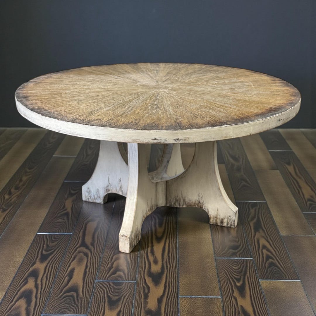 Round Rustic Western Dining Table 60" Diameter, Solid Wood Pedestal ...