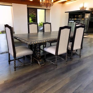 Solid Wood Dining Table, Rustic Trestle Dining Table, Wrought Iron Base Table, Large Farmhouse Table, Handmade Rectangular Table image 9