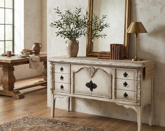 Solid Wood Farmhouse Buffet Cabinet, Distressed Shabby Chic Sideboard, Rustic Dining Room Storage, Vintage Entryway Credenza