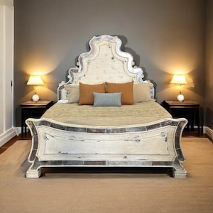 Handcrafted Solid Wood King Size Bed Frame: French Country Distressed Finish