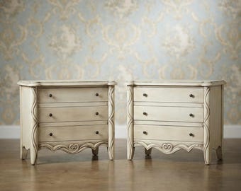 Handcrafted French Country Nightstands, Distressed White Farmhouse Bedroom Decor, Pair