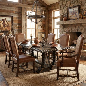 Solid Wood Dining Table, Rustic Trestle Dining Table, Wrought Iron Base Table, Large Farmhouse Table, Handmade Rectangular Table image 2