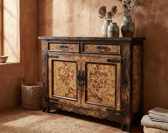 Rustic Console table | 58” Narrow Buffet Cabinet with Storage | Distressed Farmhouse Credenza | Vintage Style Entryway Console