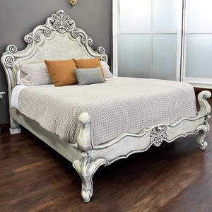 California King Bed Frame, Hand Carved Solid Wood Bed, Rustic French Country Bed Frame, Farmhouse Bedroom Furniture, Custom King Bed image 2