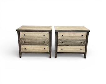 Rustic Wooden Nightstands Set of 2, Solid Wood Bedside Tables with 3 Drawers, Farmhouse Night Stand, Fully Assembled