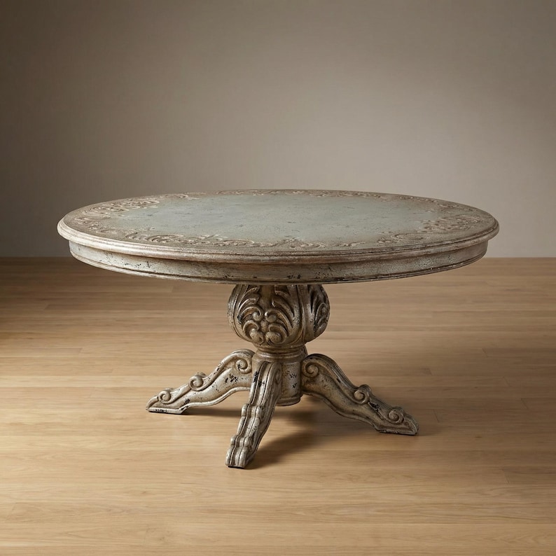 Rustic Round Wood Dining Table 60 diam: Handcrafted Farmhouse Pedestal Dining Kitchen table image 1