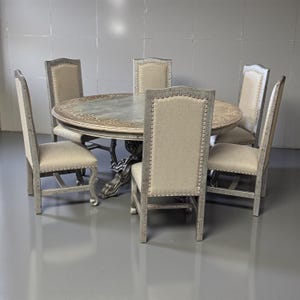 Rustic Round Wood Dining Table 60 diam: Handcrafted Farmhouse Pedestal Dining Kitchen table image 14