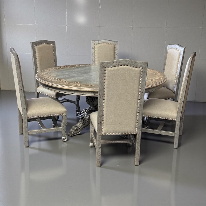 Rustic Round Wood Dining Table 60 diam: Handcrafted Farmhouse Pedestal Dining Kitchen table image 14