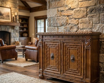 Handmade Rustic Solid Wood Sideboard, Storage Cabinet, Handcrafted Buffet, Traditional Console
