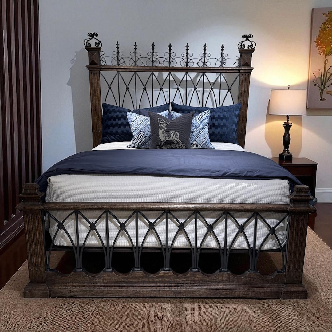 Rustic Gothic Wrought Iron \u0026 Wood Bed – Handcrafted Luxury King Frame,  Vintage Western Bedroom Centerpiece - Etsy, image size:1080x1080