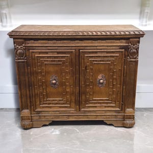 Hand-Carved Wood Sideboard: Rustic Farmhouse Console Chest