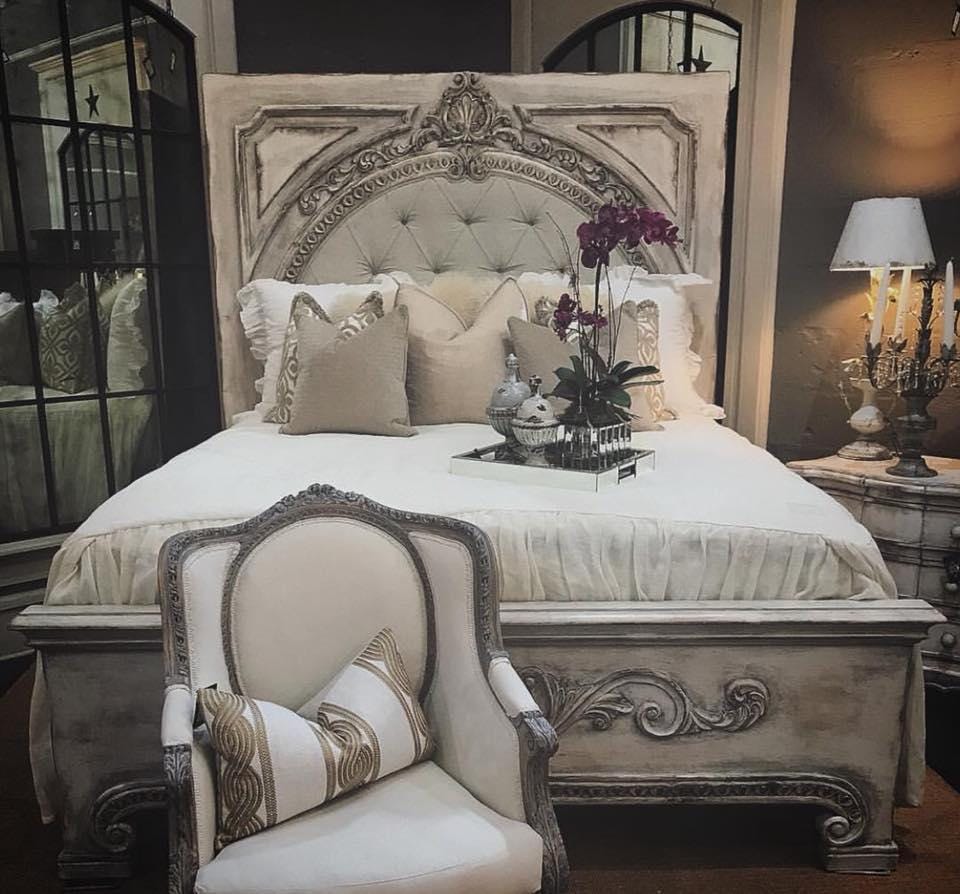 Shabby Chic French Country King Bed, Solid Wood Bed Frame, Hand Carved ...