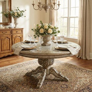 Rustic Round Wood Dining Table 60 diam: Handcrafted Farmhouse Pedestal Dining Kitchen table image 2