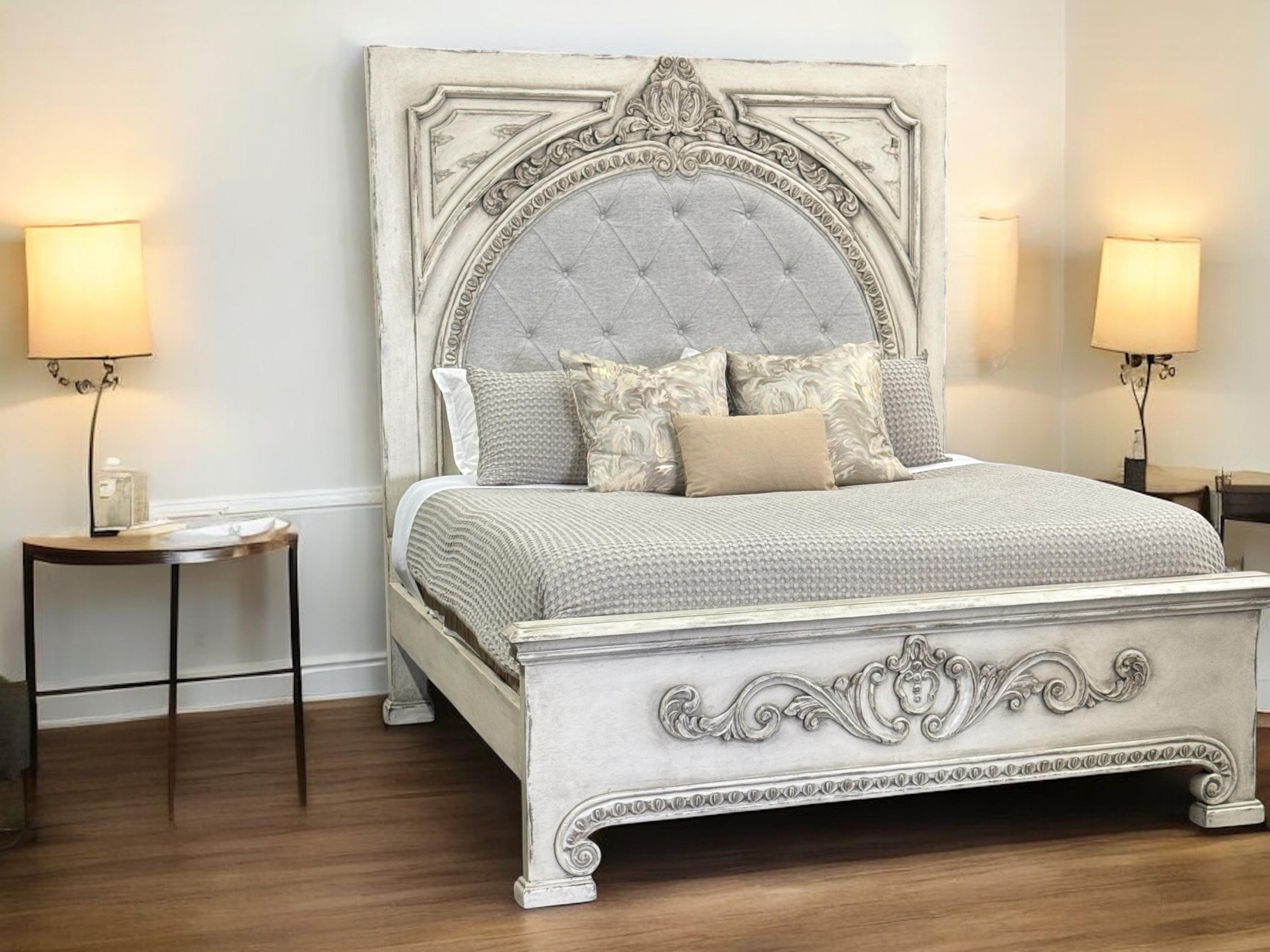 Shabby Chic French Country King Bed, Solid Wood Bed Frame, Hand Carved ...