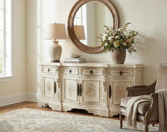 Vintage Style Sideboard Cabinet – Rustic French Country Buffet with Drawers and Doors-Long Buffet