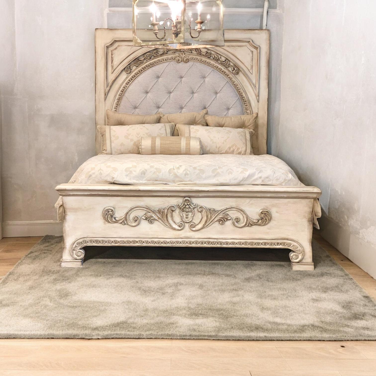 Shabby Chic French Country King Bed, Solid Wood Bed Frame, Hand Carved ...