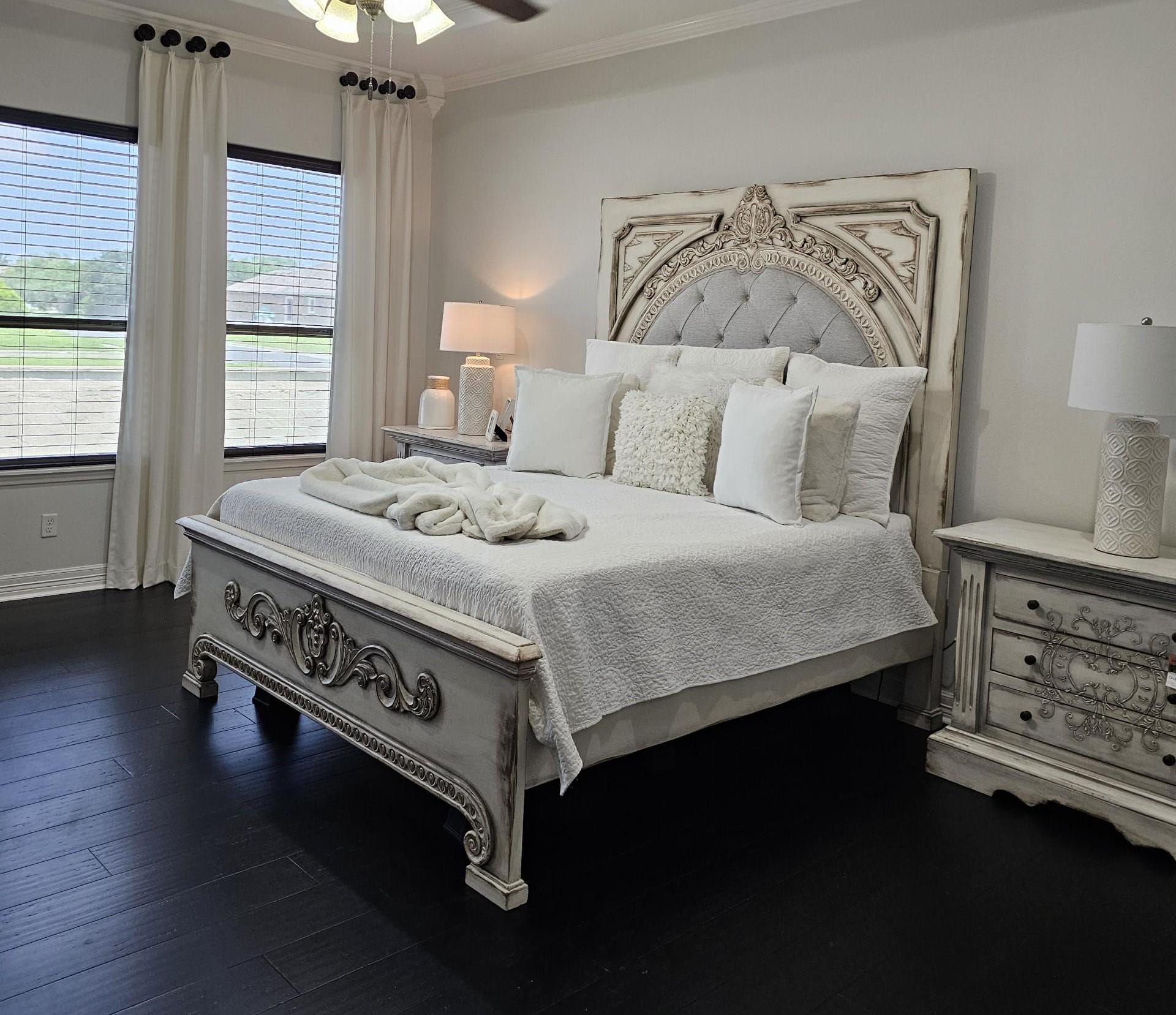 Shabby Chic French Country King Bed, Solid Wood Bed Frame, Hand Carved ...