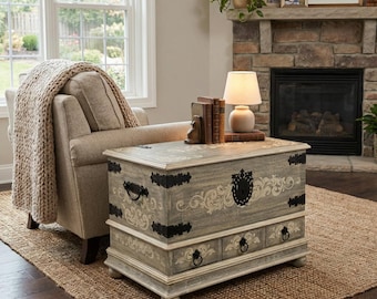 Distressed Wood Storage Trunk: Hand-Forged Iron Accents, 36" Vintage Style