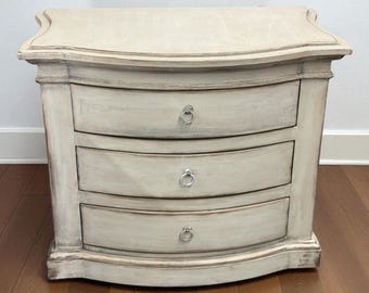 Handmade French Country Wood Nightstand: Distressed White Wood Bedside Table