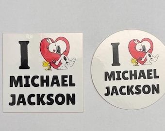 Snoopy I Love Michael Jackson Sticker or Pin