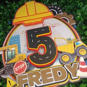 Birthday construction cake topper, Studio cutting file for cameo machines, Silhoutte Studio, construction theme party, instant download