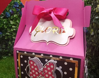 Scatola a tema Minnie, shaker trasparente, modello di scatola, svg o studio, file digitale, scatola per bomboniere, cricut e silhouette, scatola per caramelle
