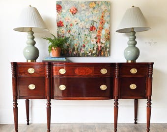 SOLD*** Vintage Federal-Style Sideboard | Mahogany Buffet | Original Brass Hepplewhite Hardware | Server