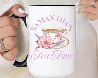 Personalized Tea Mug, Gift for Tea Lovers, Vintage Floral Cup