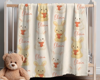Personalized Bunny Baby Blanket: Custom Name Nursery Decor