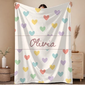 Personalized Baby Name Blanket, Custom Heart Blanket for Kids, Soft Baby Girl or Boy Blanket, Nursery Decor, Baby Shower Gift