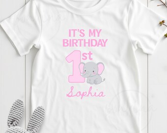 Personalized 1st Birthday Girl Shirt: Elephant First Birthday Outfit, Matching Family Shirts