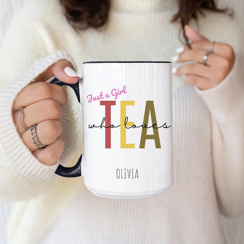 Personalized Tea Lover Mug: Just a Girl Who Loves Tea, Custom Name image 1