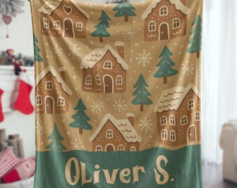 Personalized Gingerbread House Christmas Blanket: Cozy Fleece Throw
